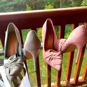 Suede pumps in either mint or pale pink